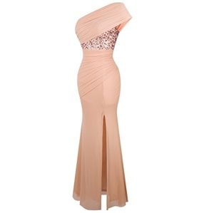 Stunning, Ruched One-Shoulder Sequin Split Dress!